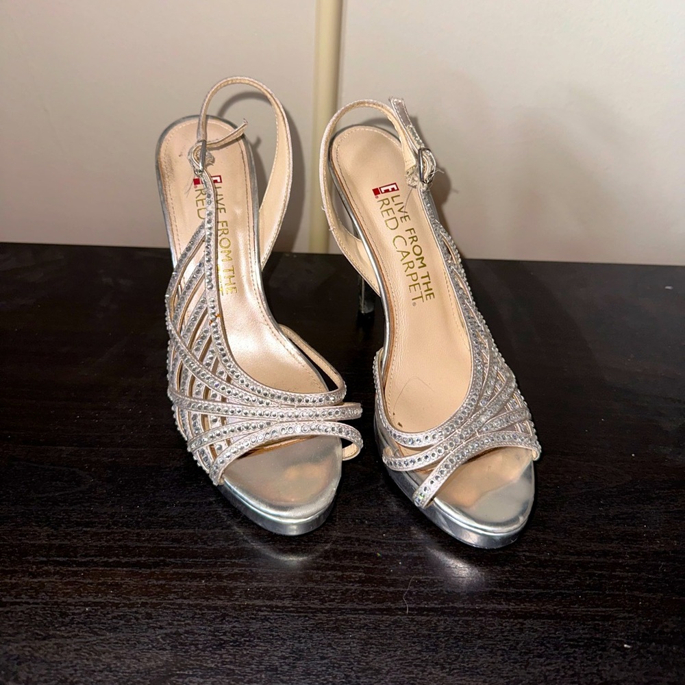 Live From The Red Carpet Silver Rhinestone Heels